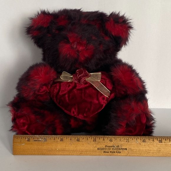 DanDee Red Black Bear Plush Velour Heart Rose Fuzzy Collectors Choice 8.5in Tall - Picture 11 of 12